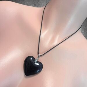Large Black Heart Crystal Oversized Pendant Statement Necklace